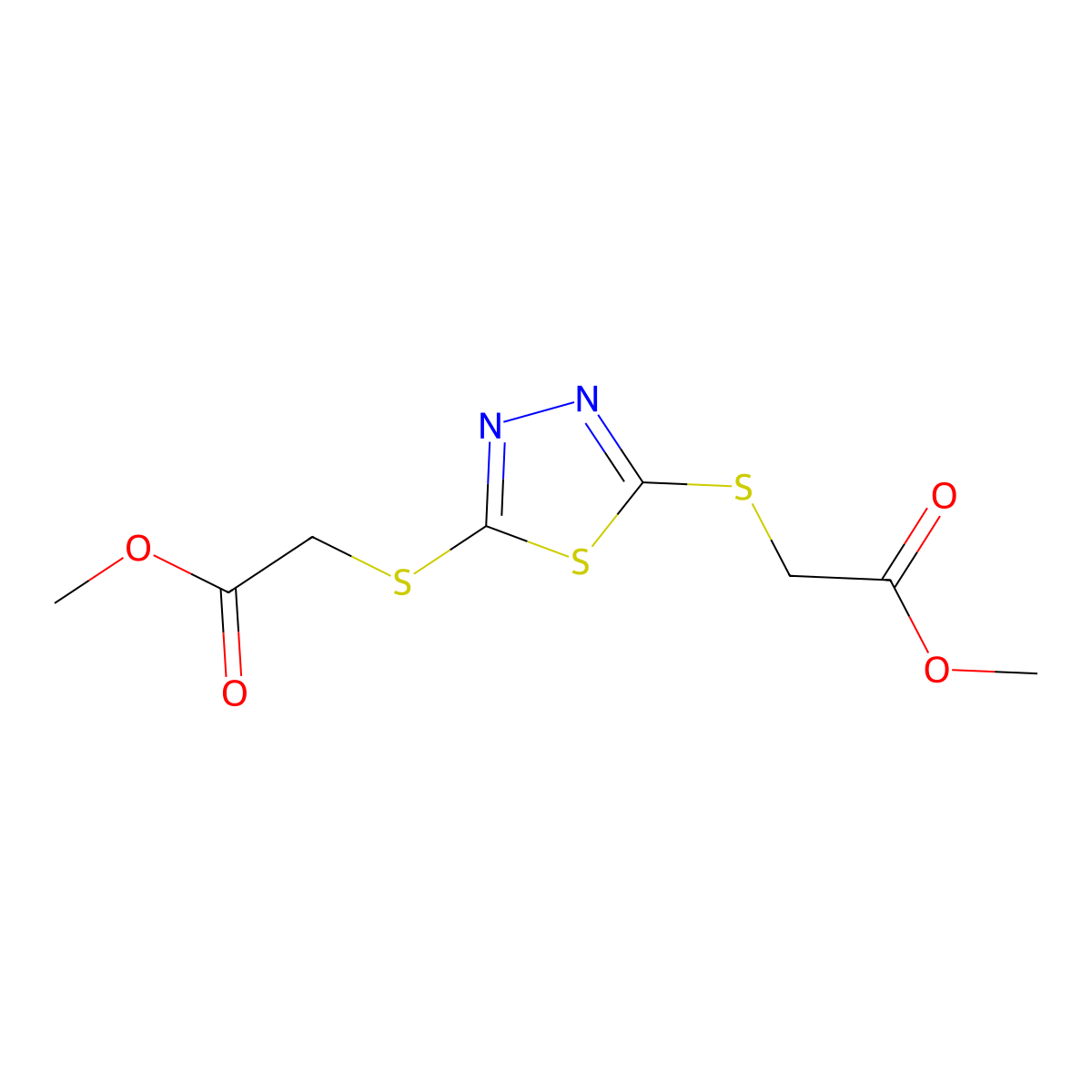 Acetic acid, 2,2'-[1,3,4-thiadiazole-2,5-diylbis(thio)]bis-, dimethyl ester molecular structure, CAS 75646-23-0