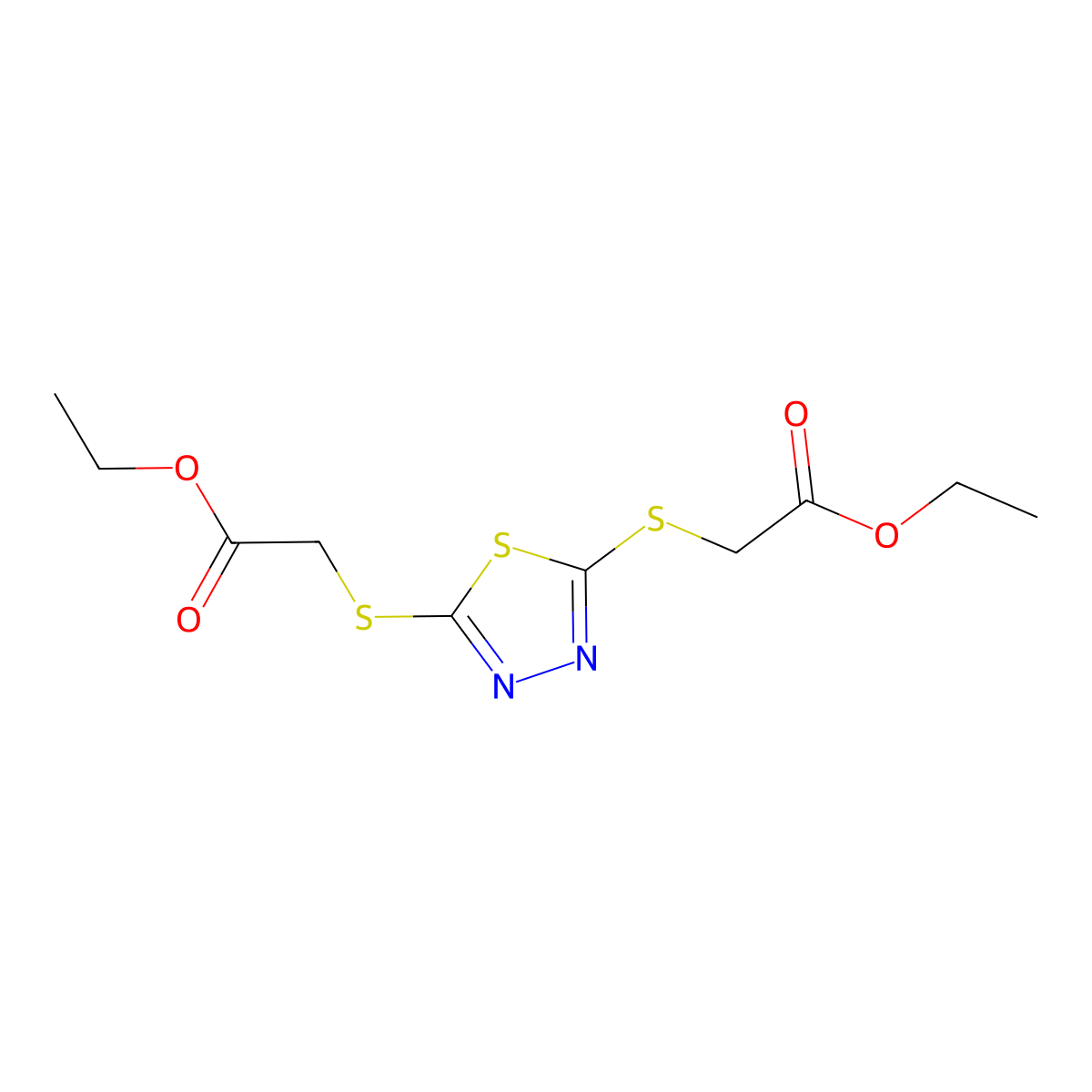 Acetic acid, 2,2'-[1,3,4-thiadiazole-2,5-diylbis(thio)]bis-, diethyl ester molecular structure, CAS 75646-24-1