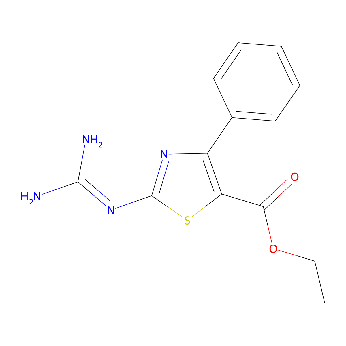 Ethyl 2-carbamimidamido-4-phenyl-1,3-thiazole-5-carboxylate molecular structure, CAS 756462-34-7