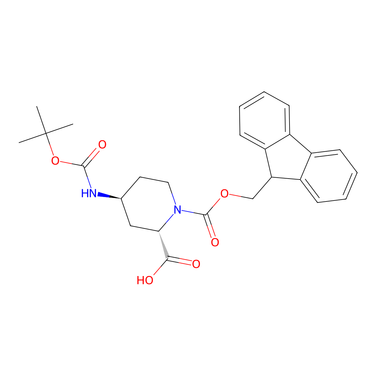 (2S,4S)-4-(tert-butoxycarbonylamino)-1-(9H-fluoren-9-ylmethoxycarbonyl)piperidine-2-carboxylic acid molecular structure, CAS 756486-12-1