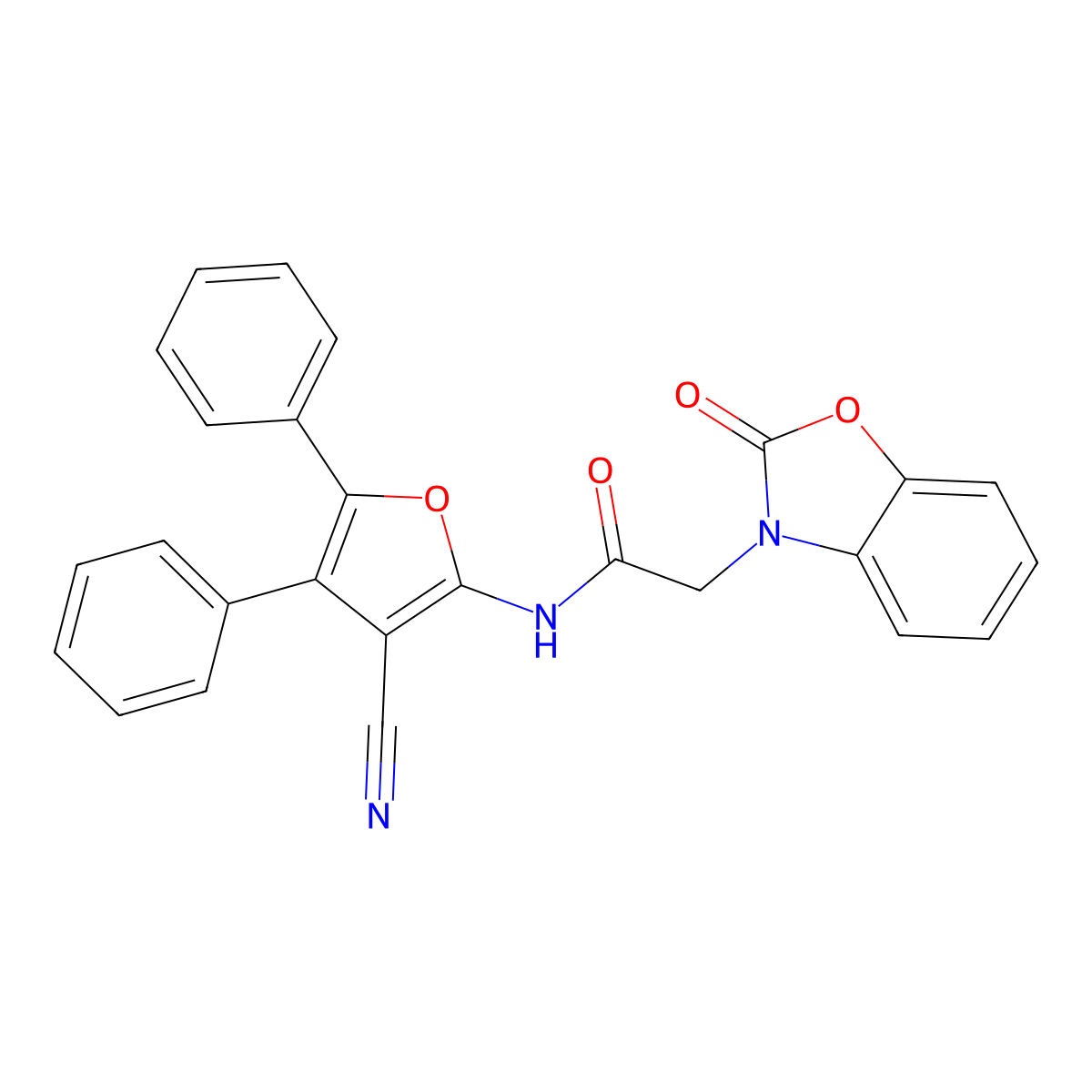 N-(3-cyano-4,5-diphenylfuran-2-yl)-2-(2-oxo-1,3-benzoxazol-3-yl)acetamide molecular structure, CAS 756487-91-9