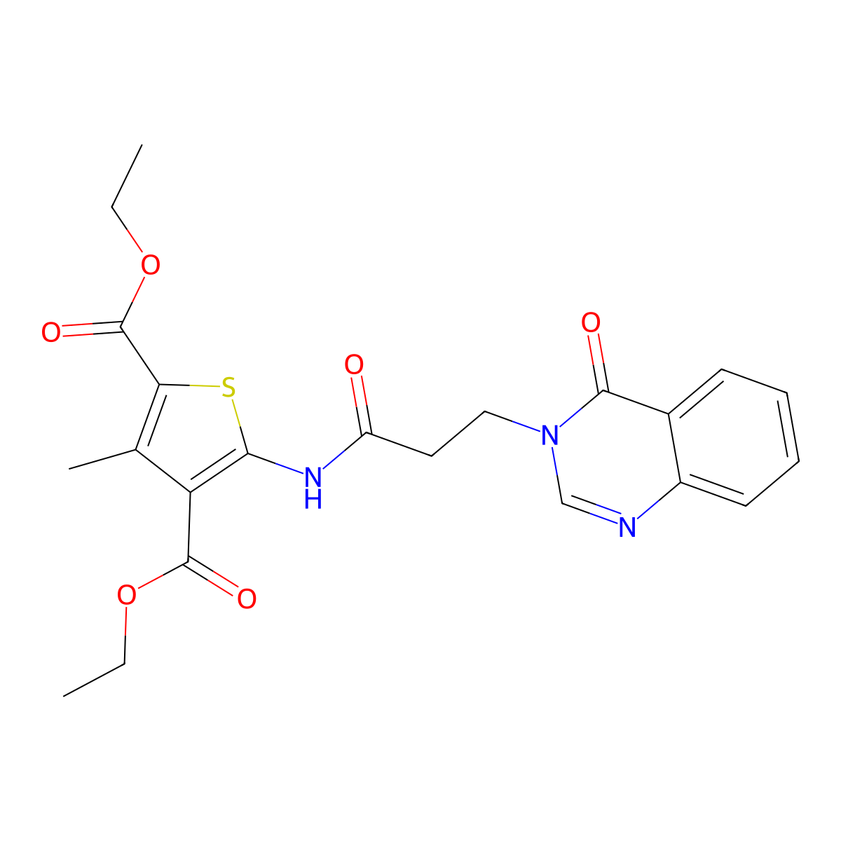 diethyl 3-methyl-5-{[3-(4-oxoquinazolin-3(4H)-yl)propanoyl]amino}thiophene-2,4-dicarboxylate molecular structure, CAS 756491-30-2