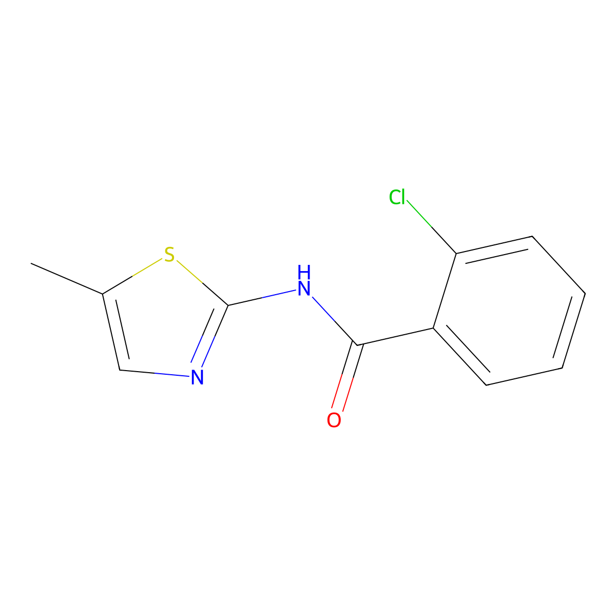 2-chloro-N-(5-methyl-1,3-thiazol-2-yl)benzamide molecular structure, CAS 756491-61-9