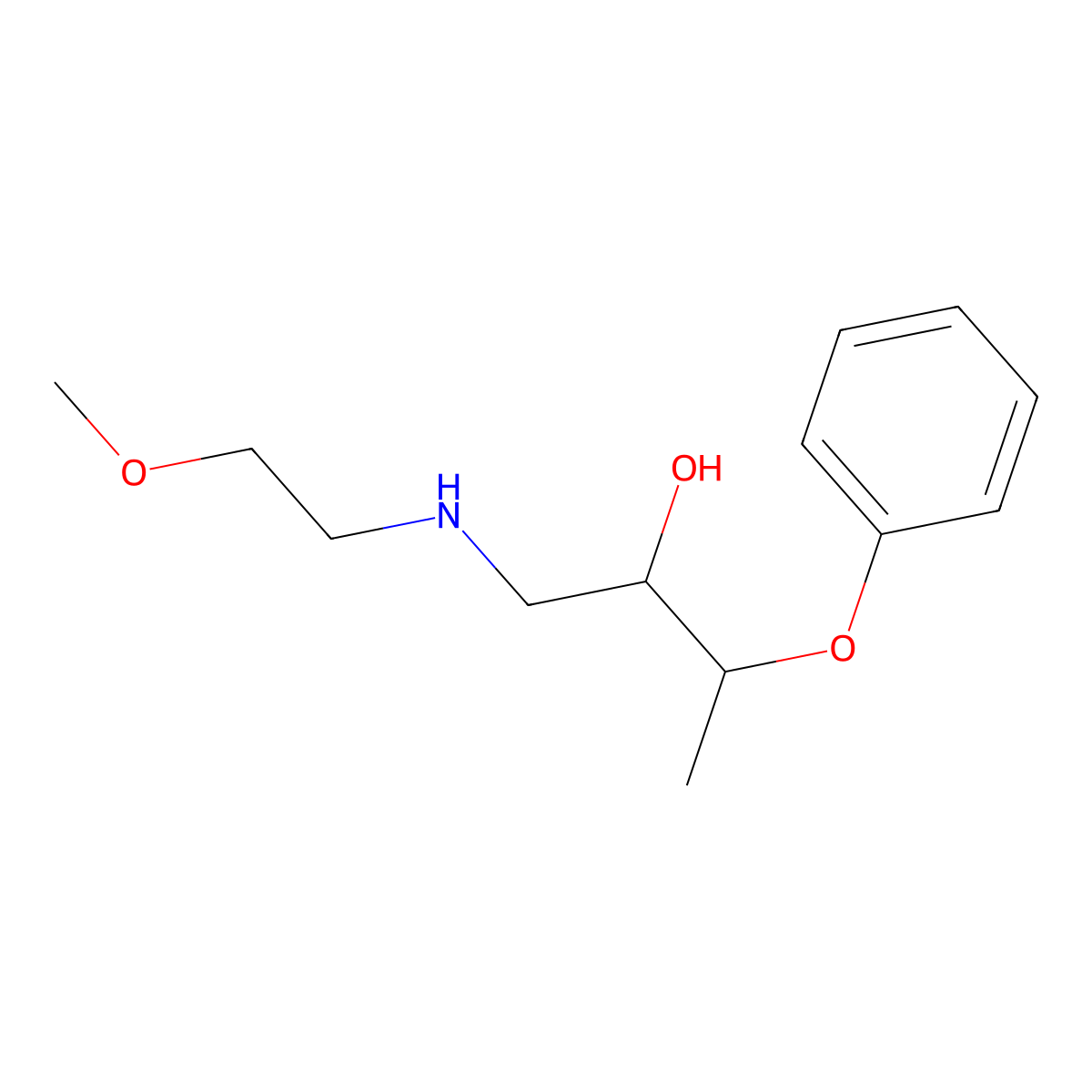2-Butanol, 1-(2-methoxyethyl)amino-3-phenoxy- molecular structure, CAS 7565-14-2