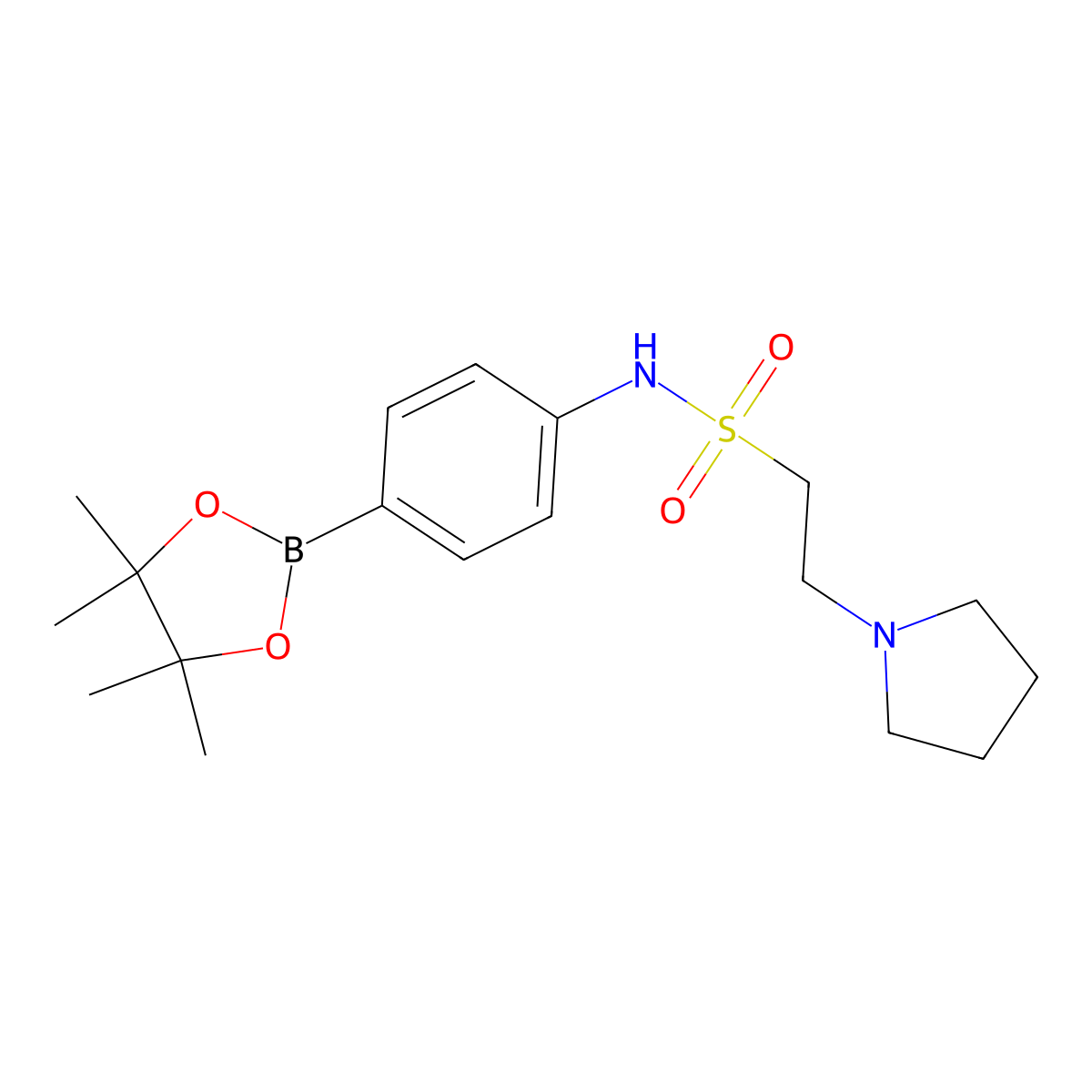2-(Pyrrolidin-1-yl)-N-(4-(4,4,5,5-tetramethyl-1,3,2-dioxaborolan-2-yl)phenyl)ethane-1-sulfonamide molecular structure, CAS 756520-86-2