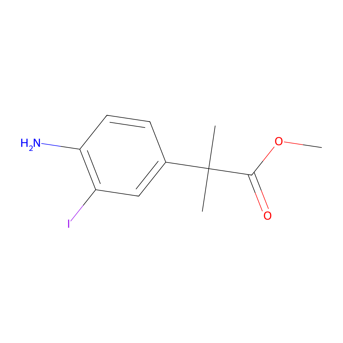 Methyl 2-(4-amino-3-iodophenyl)-2-methylpropanoate molecular structure, CAS 756813-88-4