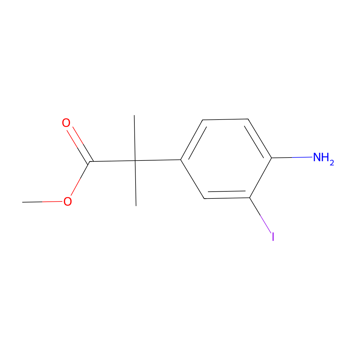 Methyl 2-(4-amino-3-iodophenyl)-2-methylpropanoate molecular structure, CAS 756813-88-4