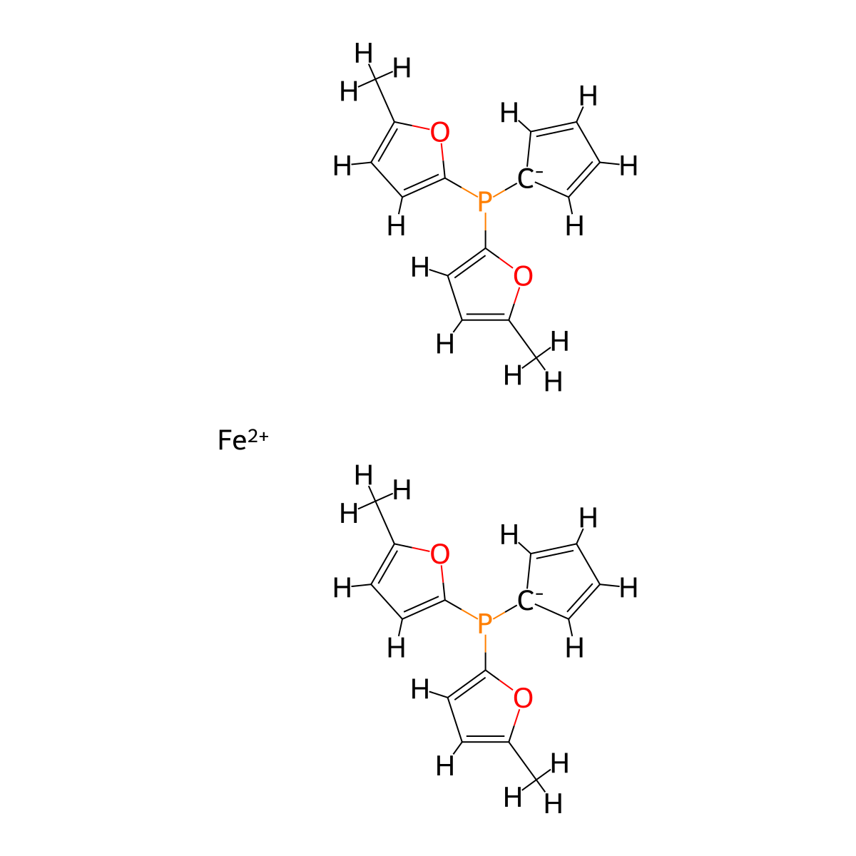 1,1'-Bis[bis(5-methyl-2-furanyl)phosphino]ferrocene molecular structure, CAS 756824-22-3