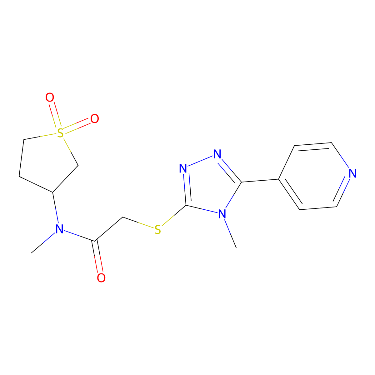 N-(1,1-dioxothiolan-3-yl)-N-methyl-2-(4-methyl-5-(4-pyridyl)(1,2,4-triazol-3-y lthio))acetamide molecular structure, CAS 756827-28-8