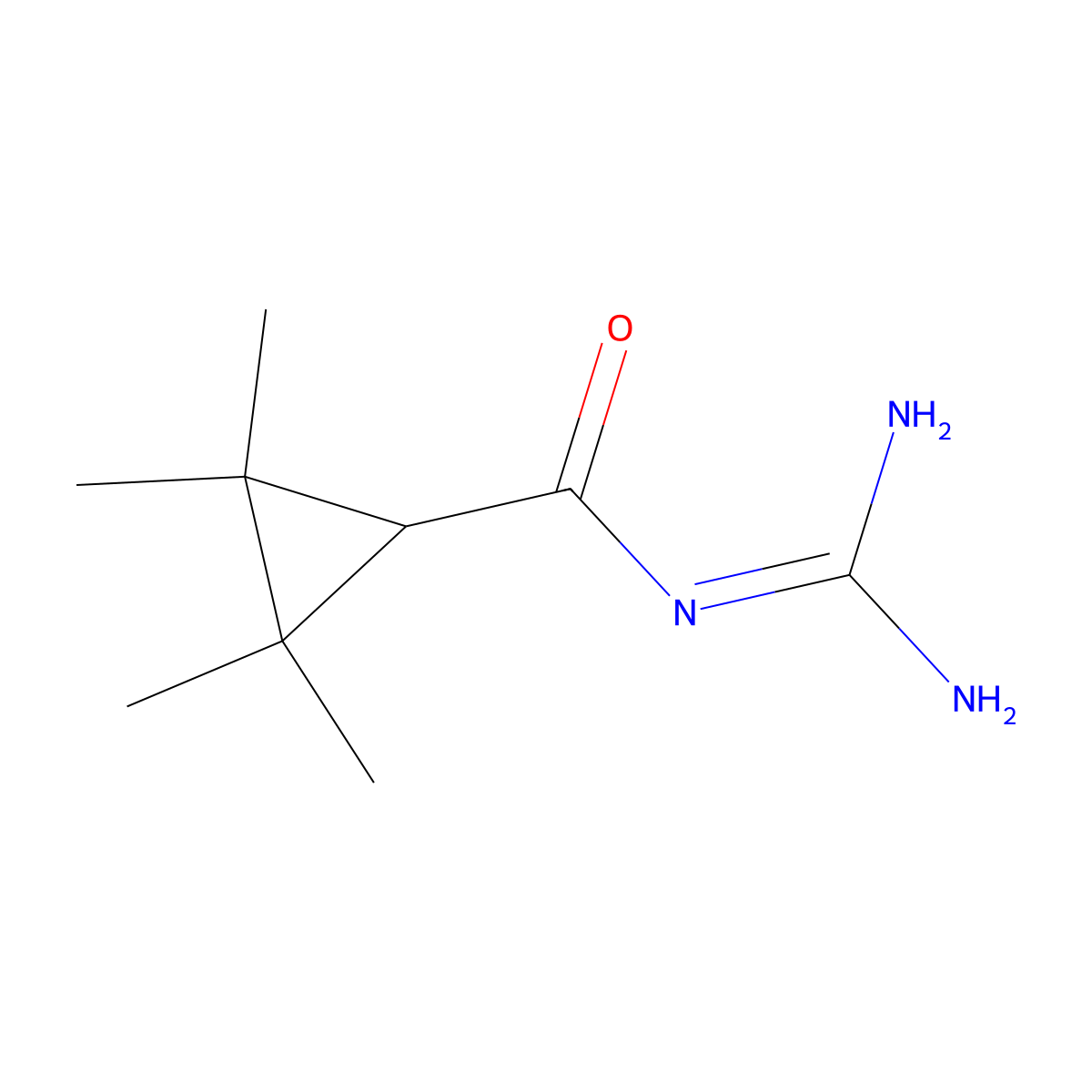 N-carbamimidoyl-2,2,3,3-tetramethylcyclopropane-1-carboxamide molecular structure, CAS 756831-10-4