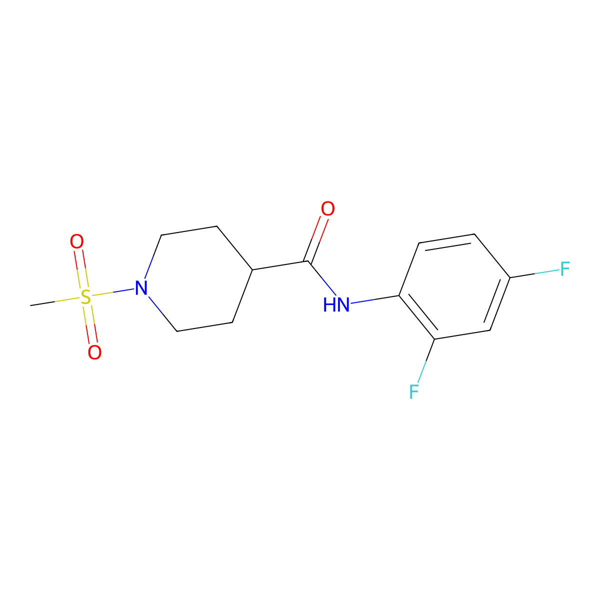 N-(2,4-difluorophenyl)-1-methylsulfonylpiperidine-4-carboxamide molecular structure, CAS 756831-27-3