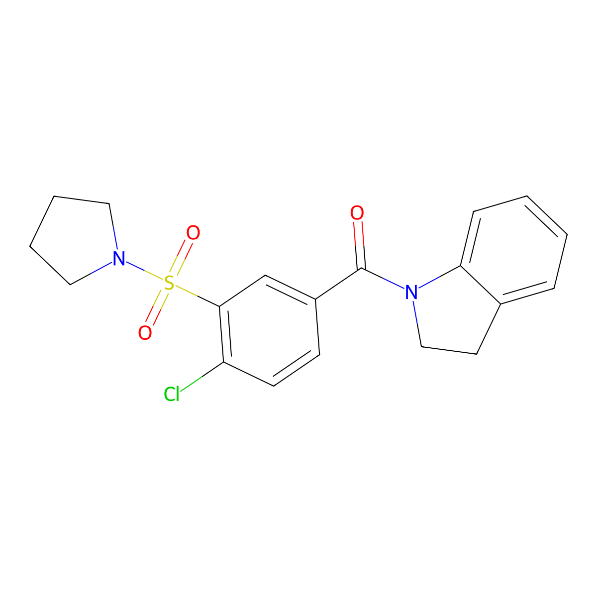 (4-Chloro-3-(pyrrolidin-1-ylsulfonyl)phenyl)(indolin-1-yl)methanone molecular structure, CAS 756833-55-3