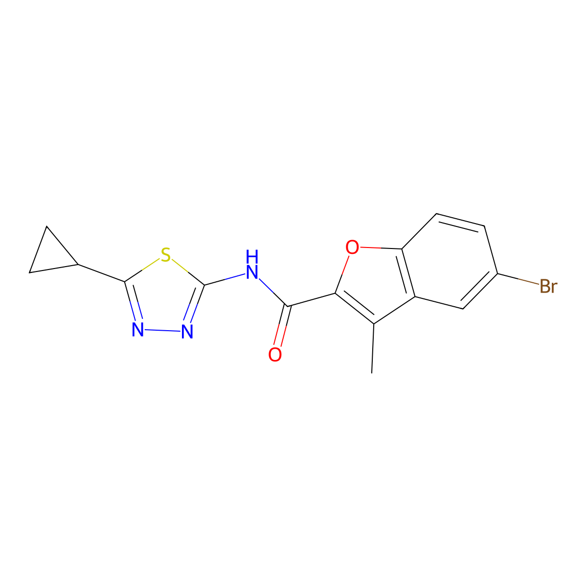 5-bromo-N-(5-cyclopropyl-1,3,4-thiadiazol-2-yl)-3-methyl-1-benzofuran-2-carboxamide molecular structure, CAS 756842-83-8