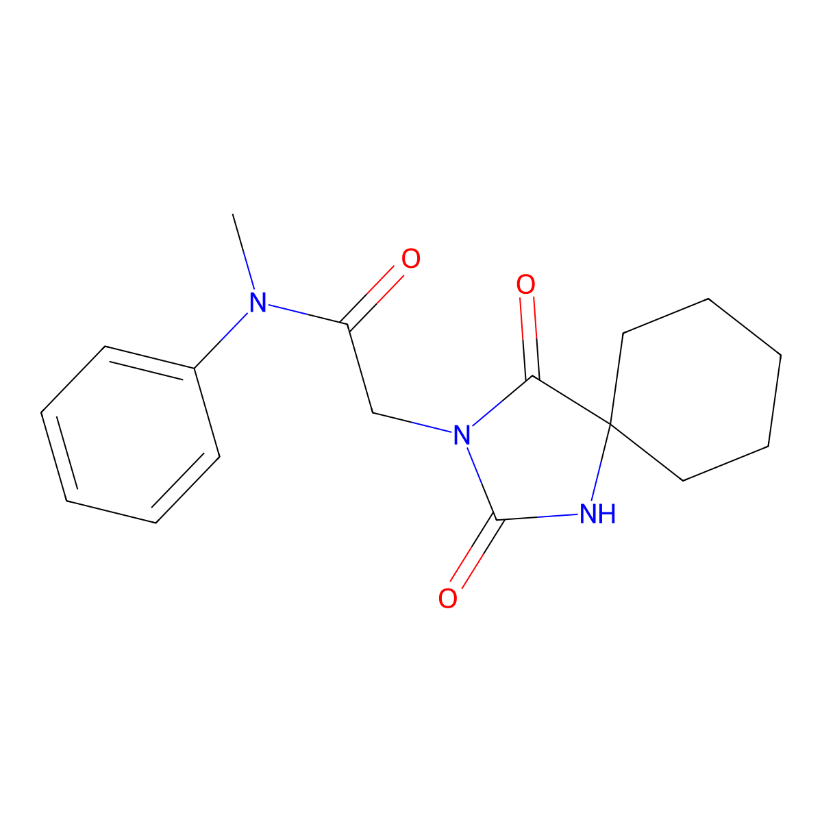 2-(2,4-dioxo-1,3-diazaspiro[4.5]decan-3-yl)-N-methyl-N-phenylacetamide molecular structure, CAS 756846-66-9