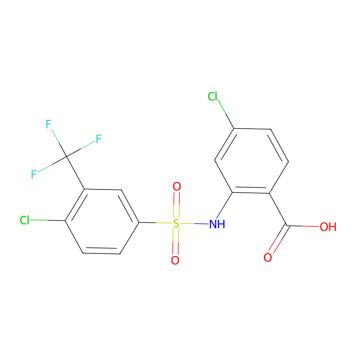 4-Chloro-2-[4-chloro-3-(trifluoromethyl)benzenesulfonamido]benzoic acid molecular structure, CAS 756851-01-1