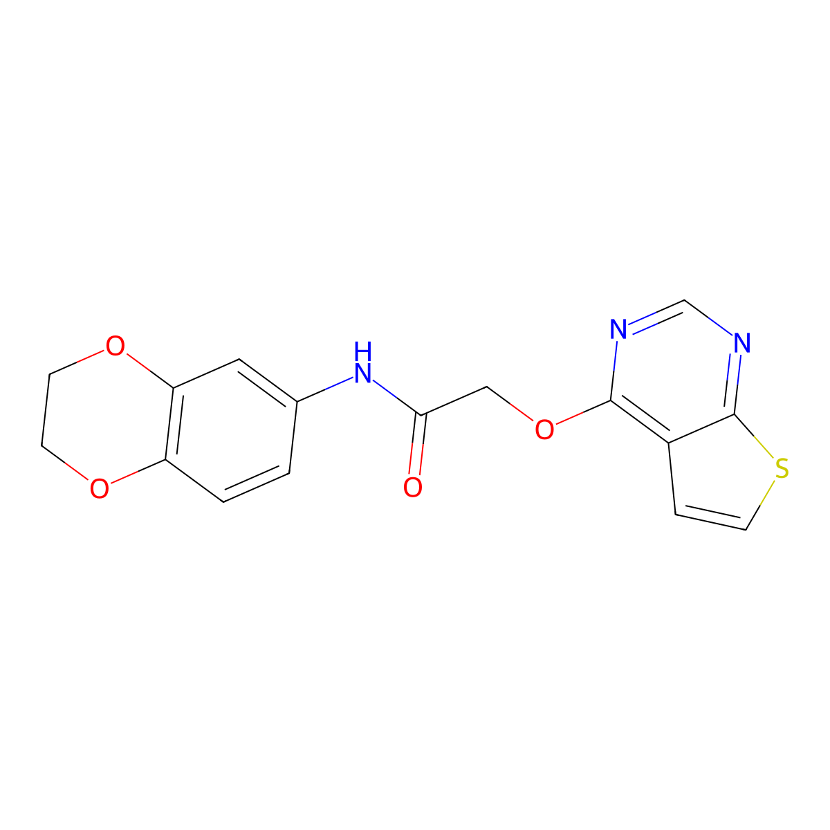 N-(2,3-Dihydro-1,4-benzodioxin-6-yl)-2-(thieno[2,3-d]pyrimidin-4-yloxy)acetamide molecular structure, CAS 756857-71-3