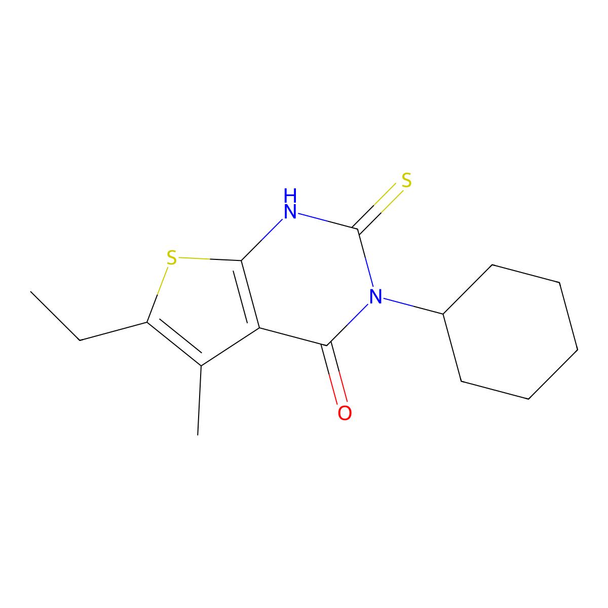 3-cyclohexyl-6-ethyl-5-methyl-2-sulfanyl-3H,4H-thieno[2,3-d]pyrimidin-4-one molecular structure, CAS 756859-02-6