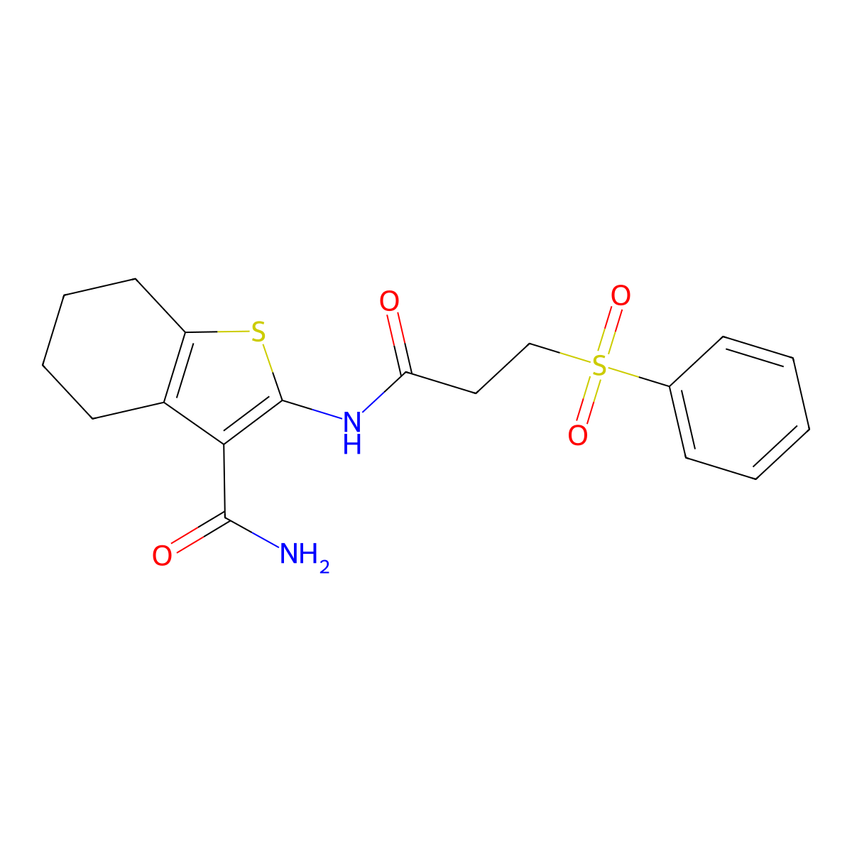 2-[3-(Benzenesulfonyl)propanamido]-4,5,6,7-tetrahydro-1-benzothiophene-3-carboxamide molecular structure, CAS 756864-78-5