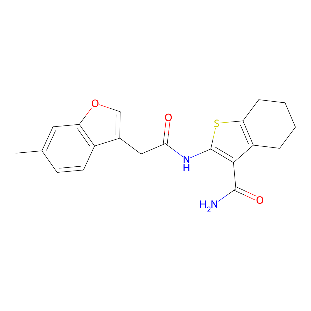 2-{[(6-Methyl-1-benzofuran-3-yl)acetyl]amino}-4,5,6,7-tetrahydro-1-benzothiophene-3-carboxamide molecular structure, CAS 756865-32-4