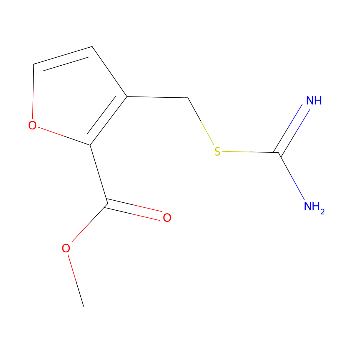 Methyl 3-(([amino(imino)methyl]thio)methyl)-2-furoate molecular structure, CAS 757158-16-0