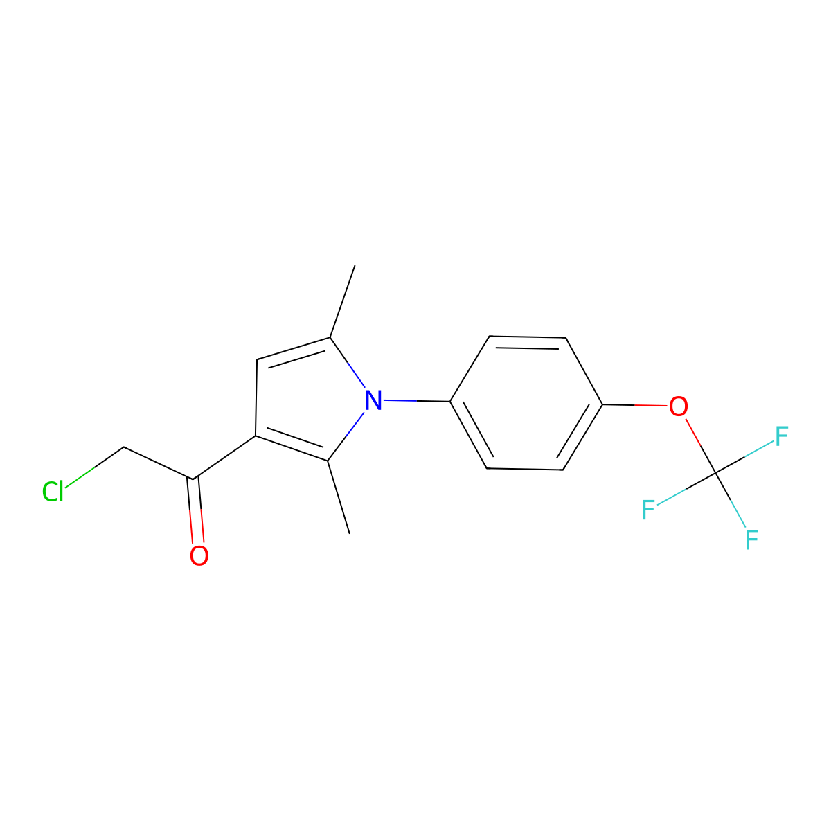 2-chloro-1-(2,5-dimethyl-1-(4-(trifluoromethoxy)phenyl)-1H-pyrrol-3-yl)ethan-1-one molecular structure, CAS 757192-82-8
