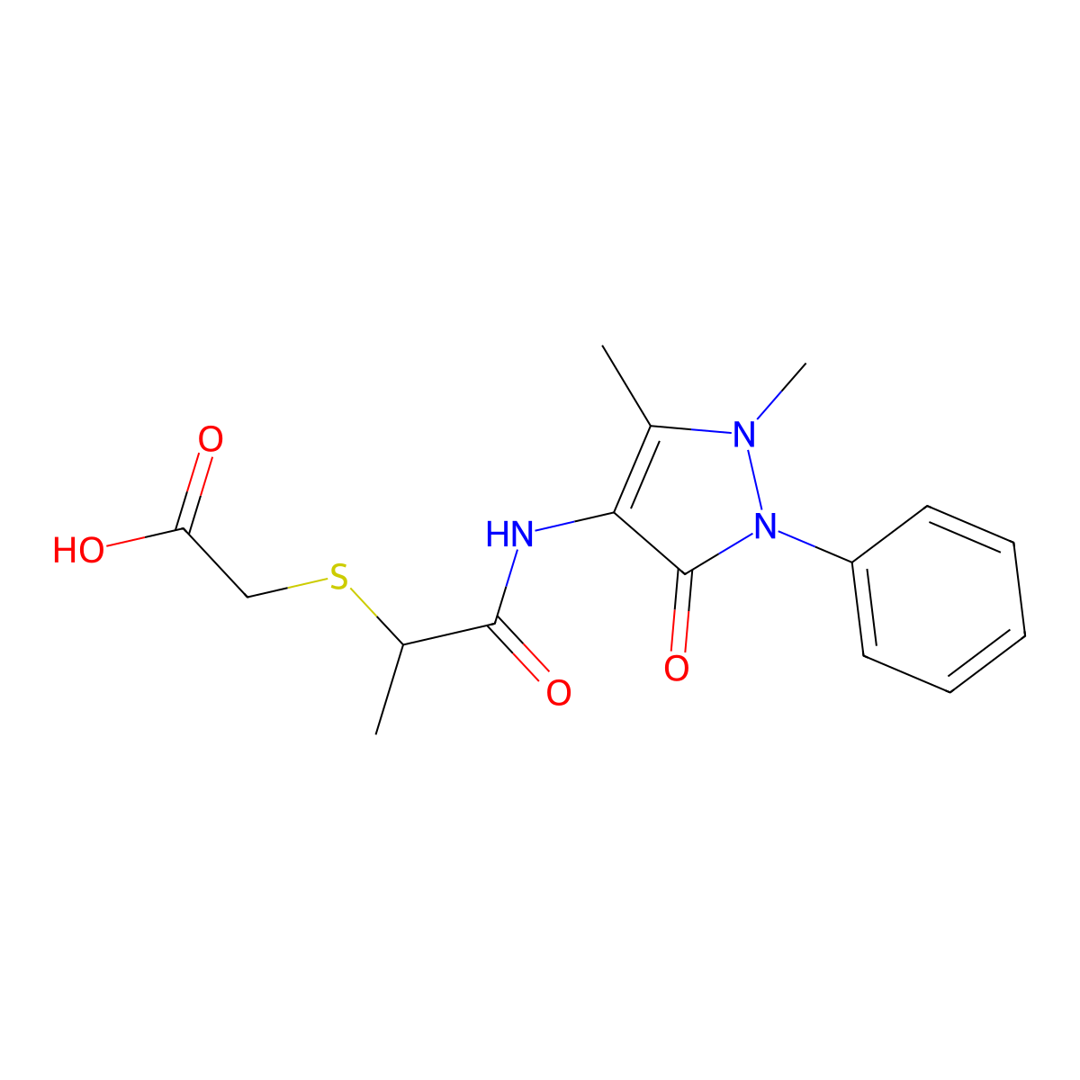 2-((2-((2,3-Dihydro-1,5-dimethyl-3-oxo-2-phenyl-1H-pyrazol-4-yl)amino)-1-methyl-2-oxoethyl)thio)acetic acid molecular structure, CAS 757192-84-0