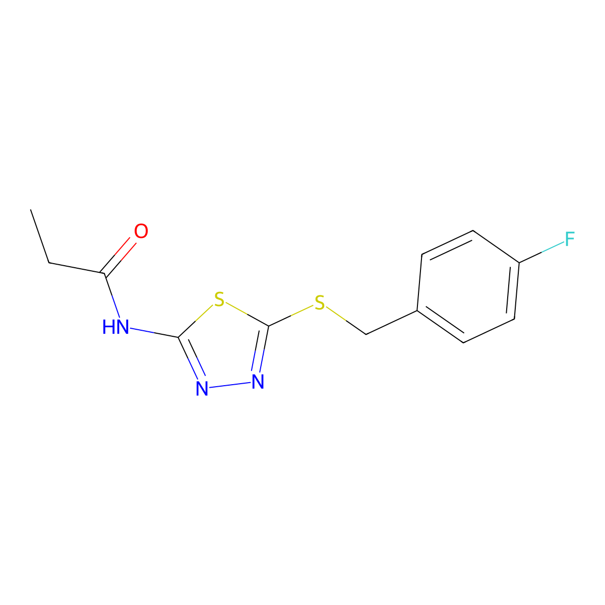 N-[5-[(4-fluorophenyl)methylsulfanyl]-1,3,4-thiadiazol-2-yl]propanamide molecular structure, CAS 757195-88-3