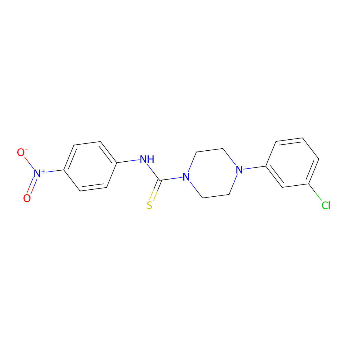 4-(3-chlorophenyl)-N-(4-nitrophenyl)piperazine-1-carbothioamide molecular structure, CAS 757196-43-3