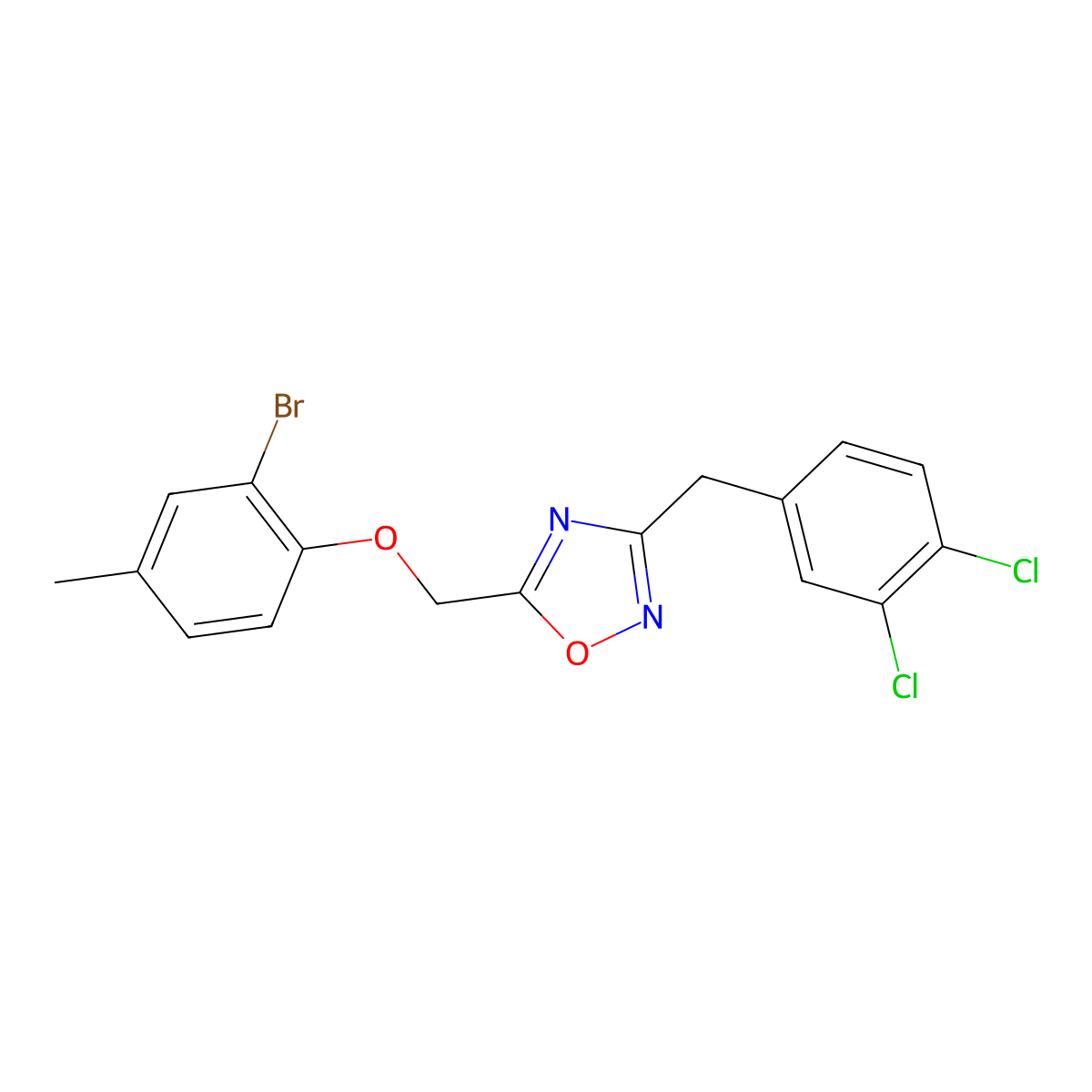 5-[(2-Bromo-4-methylphenoxy)methyl]-3-(3,4-dichlorobenzyl)-1,2,4-oxadiazole molecular structure, CAS 757200-83-2