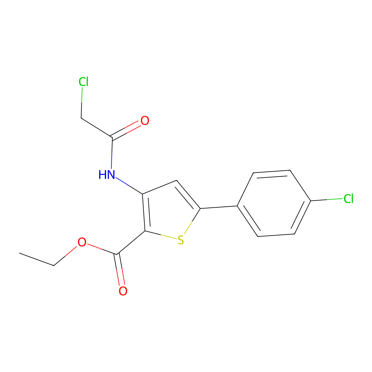 Ethyl 3-(2-chloroacetamido)-5-(4-chlorophenyl)thiophene-2-carboxylate molecular structure, CAS 757219-96-8