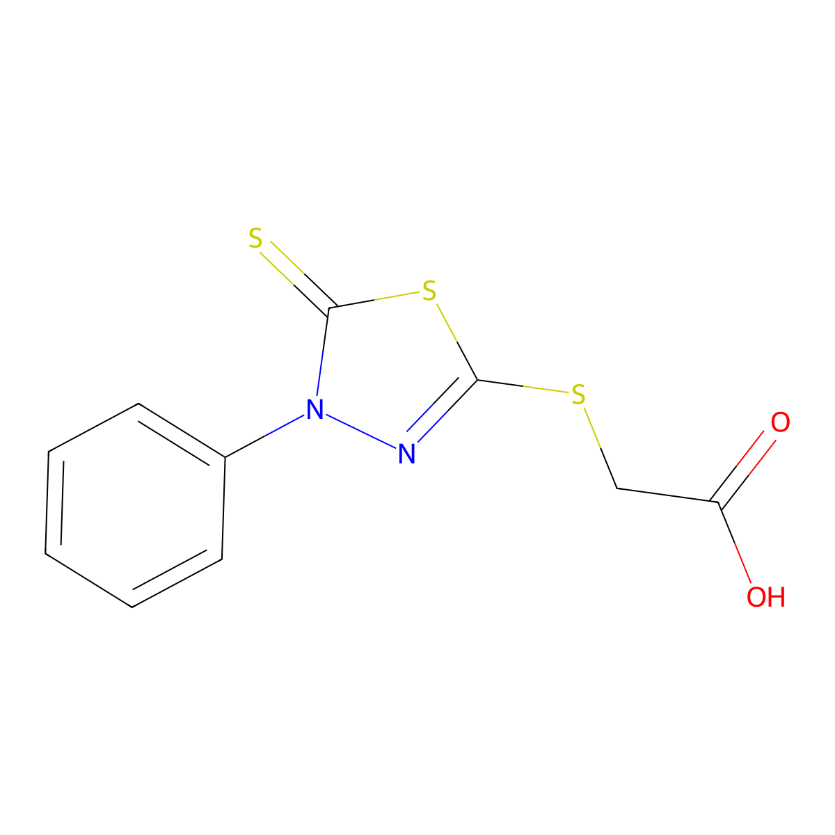 2-[(4-Phenyl-5-sulfanylidene-4,5-dihydro-1,3,4-thiadiazol-2-yl)sulfanyl]acetic acid molecular structure, CAS 757220-14-7