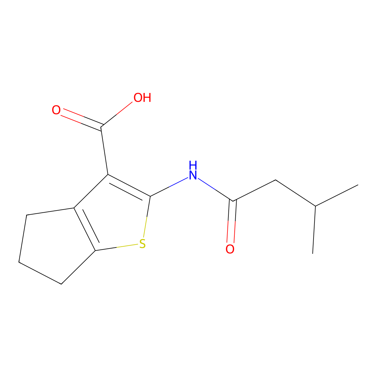2-(3-methylbutanamido)-4H,5H,6H-cyclopenta[b]thiophene-3-carboxylic acid molecular structure, CAS 757220-73-8