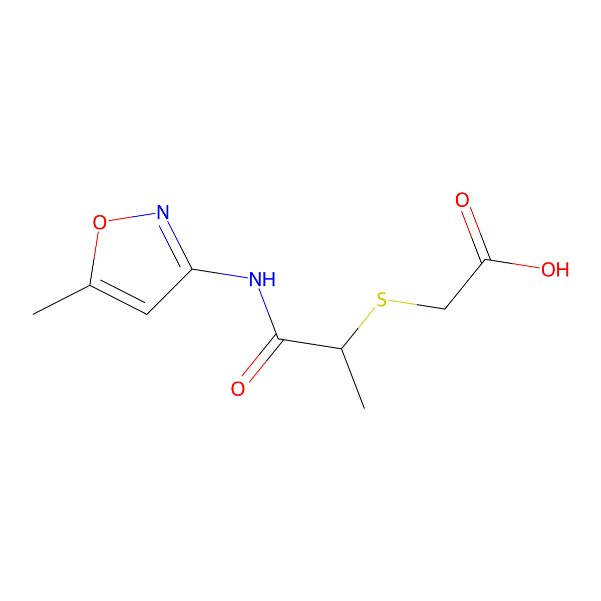 ({1-Methyl-2-[(5-methylisoxazol-3-yl)amino]-2-oxoethyl}thio)acetic acid molecular structure, CAS 757220-90-9