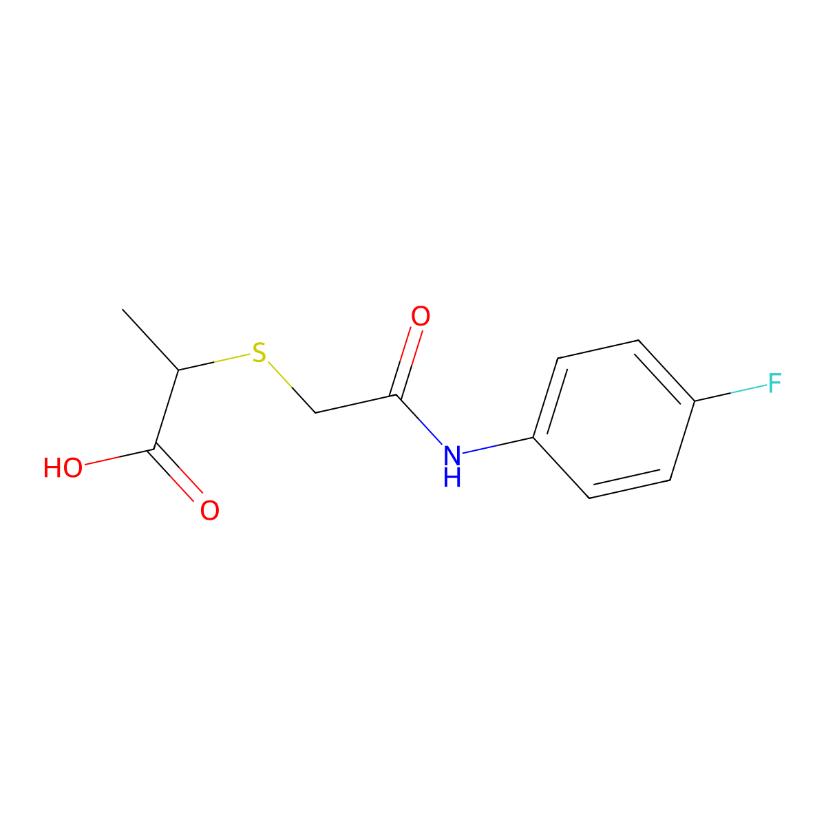 2-({[(4-Fluorophenyl)carbamoyl]methyl}sulfanyl)propanoic acid molecular structure, CAS 757220-99-8