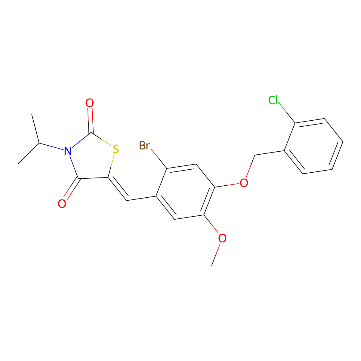 5-[[2-Bromo-4-[(2-chlorophenyl)methoxy]-5-methoxyphenyl]methylene]-3-(1-methylethyl)-2,4-thiazolidinedione molecular structure, CAS 757221-46-8