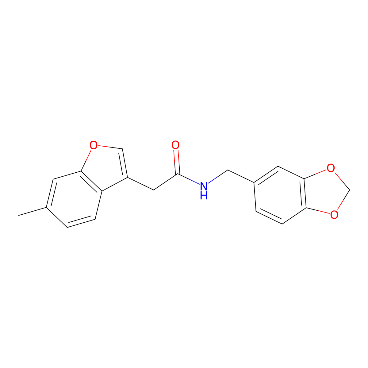 N-(1,3-benzodioxol-5-ylmethyl)-2-(6-methyl-1-benzofuran-3-yl)acetamide molecular structure, CAS 757221-94-6