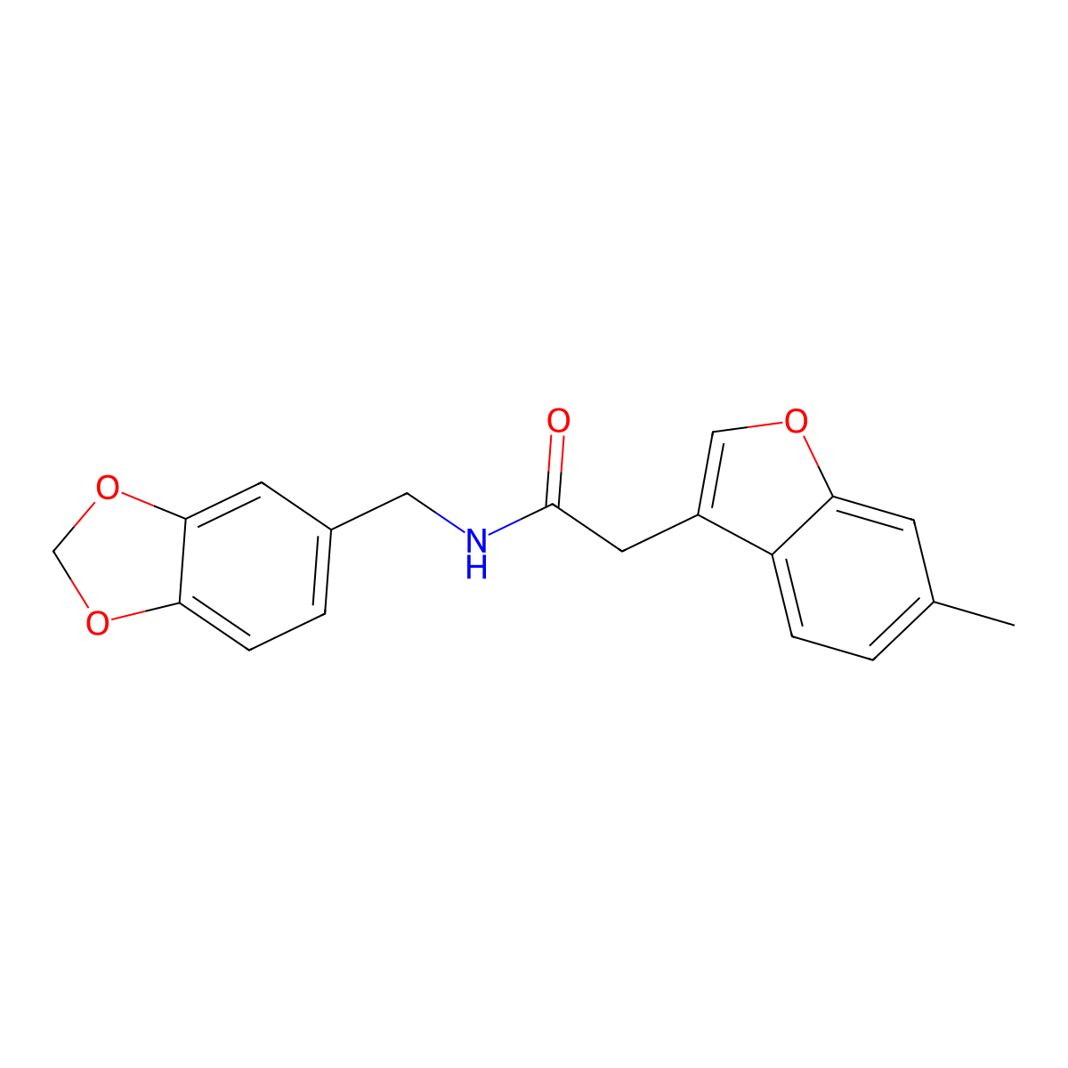 N-(1,3-benzodioxol-5-ylmethyl)-2-(6-methyl-1-benzofuran-3-yl)acetamide molecular structure, CAS 757221-94-6