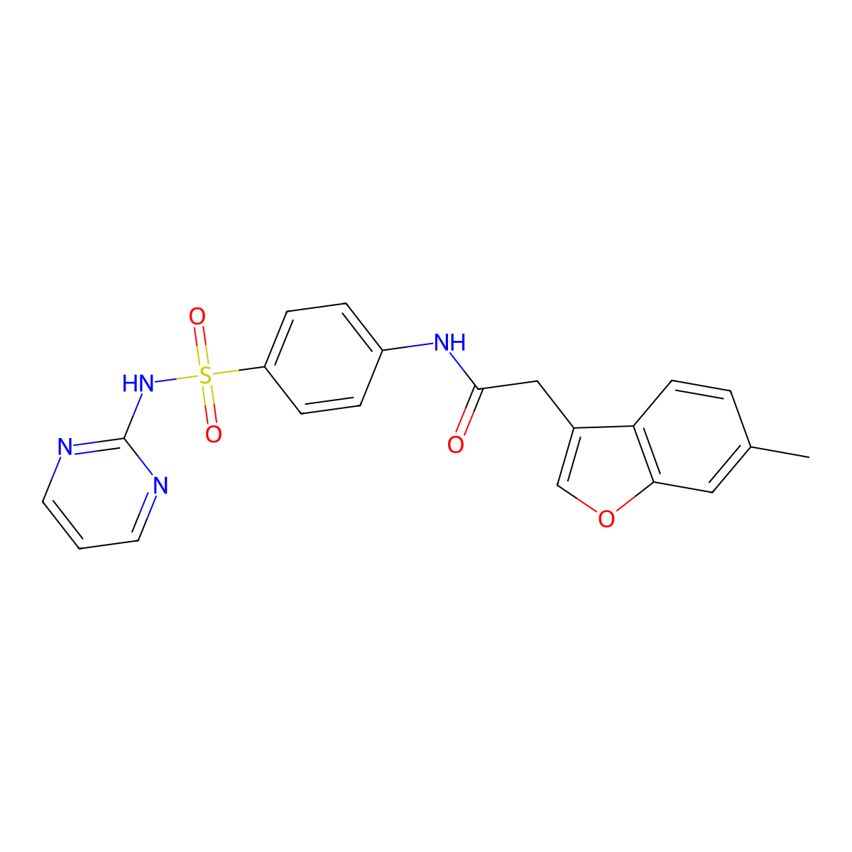 2-(6-methyl-1-benzofuran-3-yl)-N-[4-(pyrimidin-2-ylsulfamoyl)phenyl]acetamide molecular structure, CAS 757221-97-9