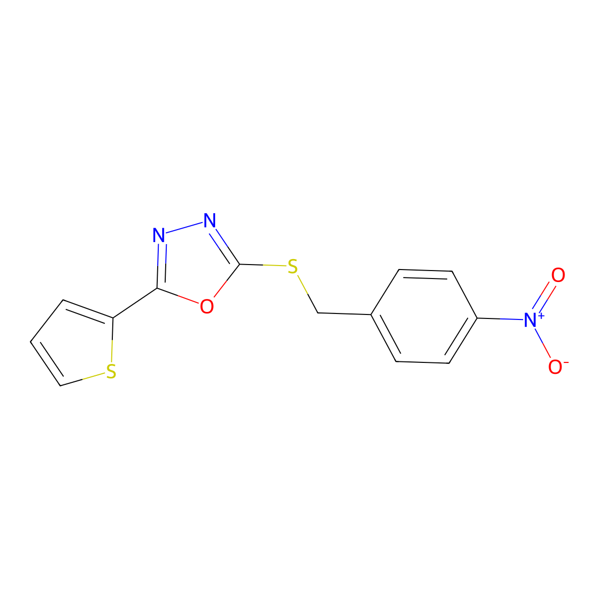 2-{[(4-Nitrophenyl)methyl]sulfanyl}-5-(thiophen-2-yl)-1,3,4-oxadiazole molecular structure, CAS 757223-20-4