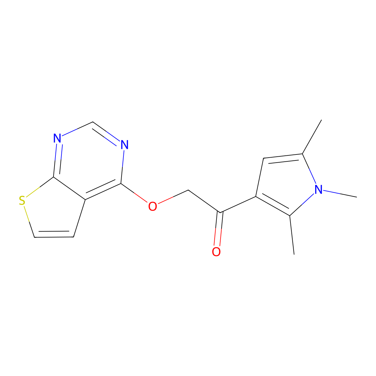 2-(Thieno[2,3-d]pyrimidin-4-yloxy)-1-(1,2,5-trimethyl-1H-pyrrol-3-yl)ethan-1-one molecular structure, CAS 757224-44-5