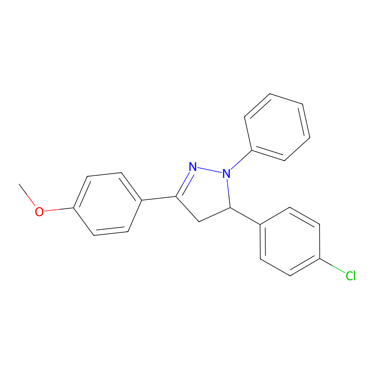 5-(4-chlorophenyl)-3-(4-methoxyphenyl)-1-phenyl-4,5-dihydro-1H-pyrazole molecular structure, CAS 75745-49-2
