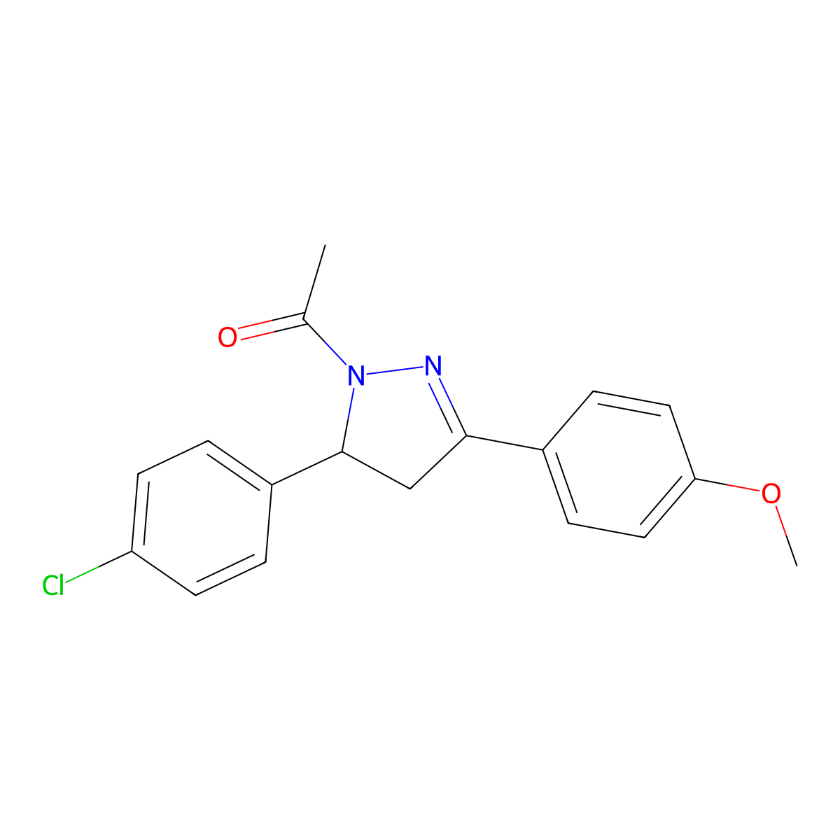 1-(5-(4-chlorophenyl)-3-(4-methoxyphenyl)-4,5-dihydro-1H-pyrazol-1-yl)ethanone molecular structure, CAS 75745-53-8