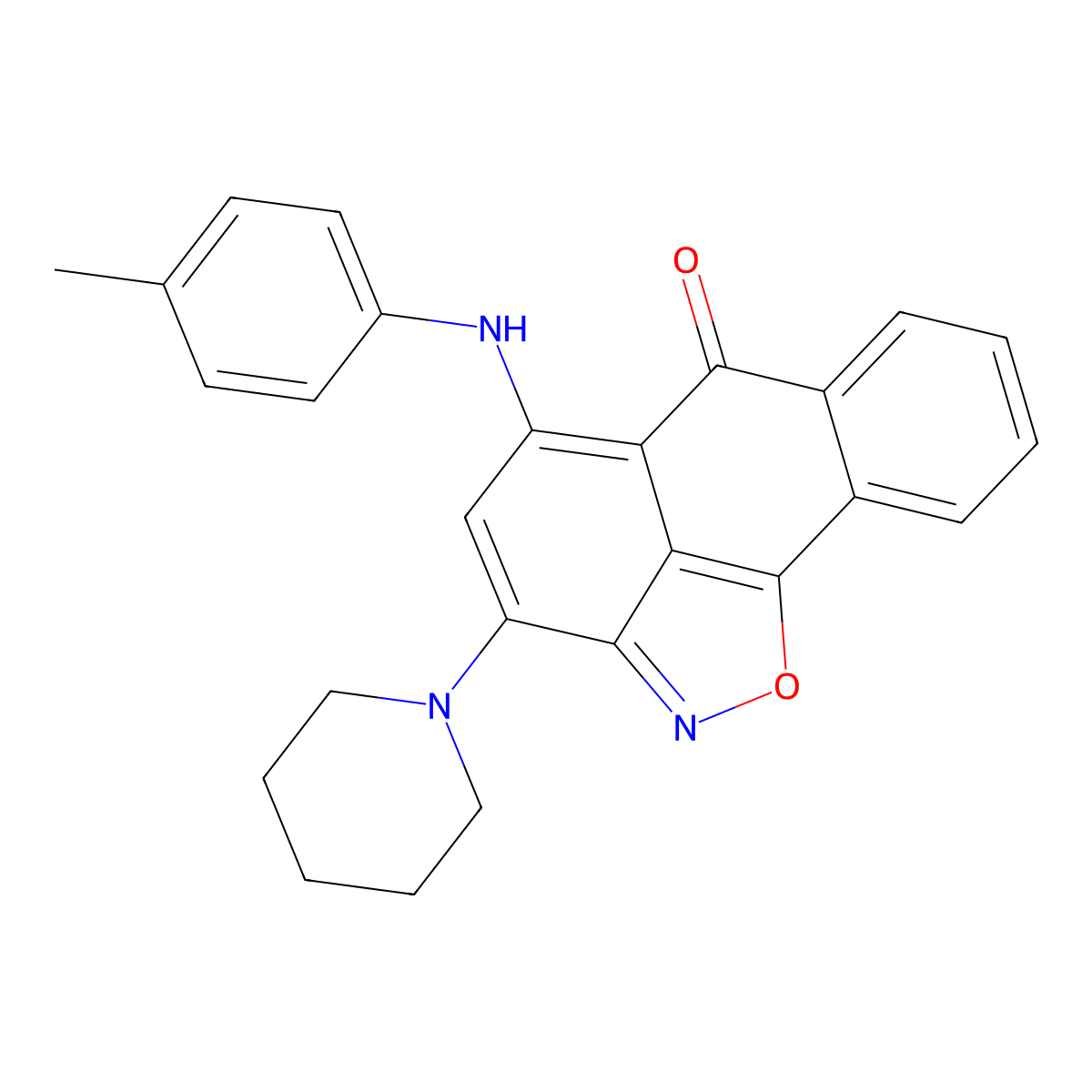 3-(piperidin-1-yl)-5-(p-tolylamino)-6H-anthra[1,9-cd]isoxazol-6-one molecular structure, CAS 75753-54-7