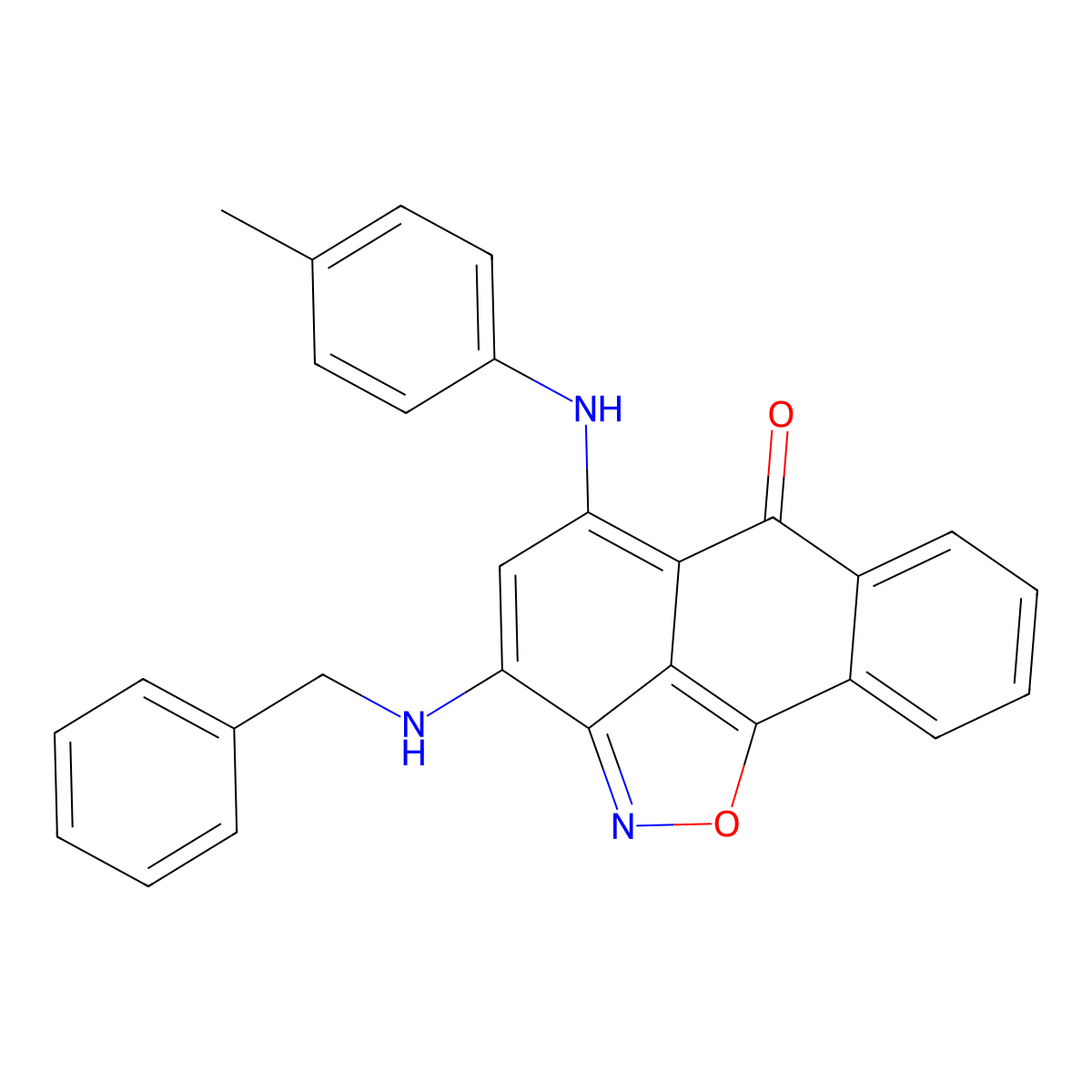 3-(benzylamino)-5-(p-tolylamino)-6H-anthra[1,9-cd]isoxazol-6-one molecular structure, CAS 75753-57-0
