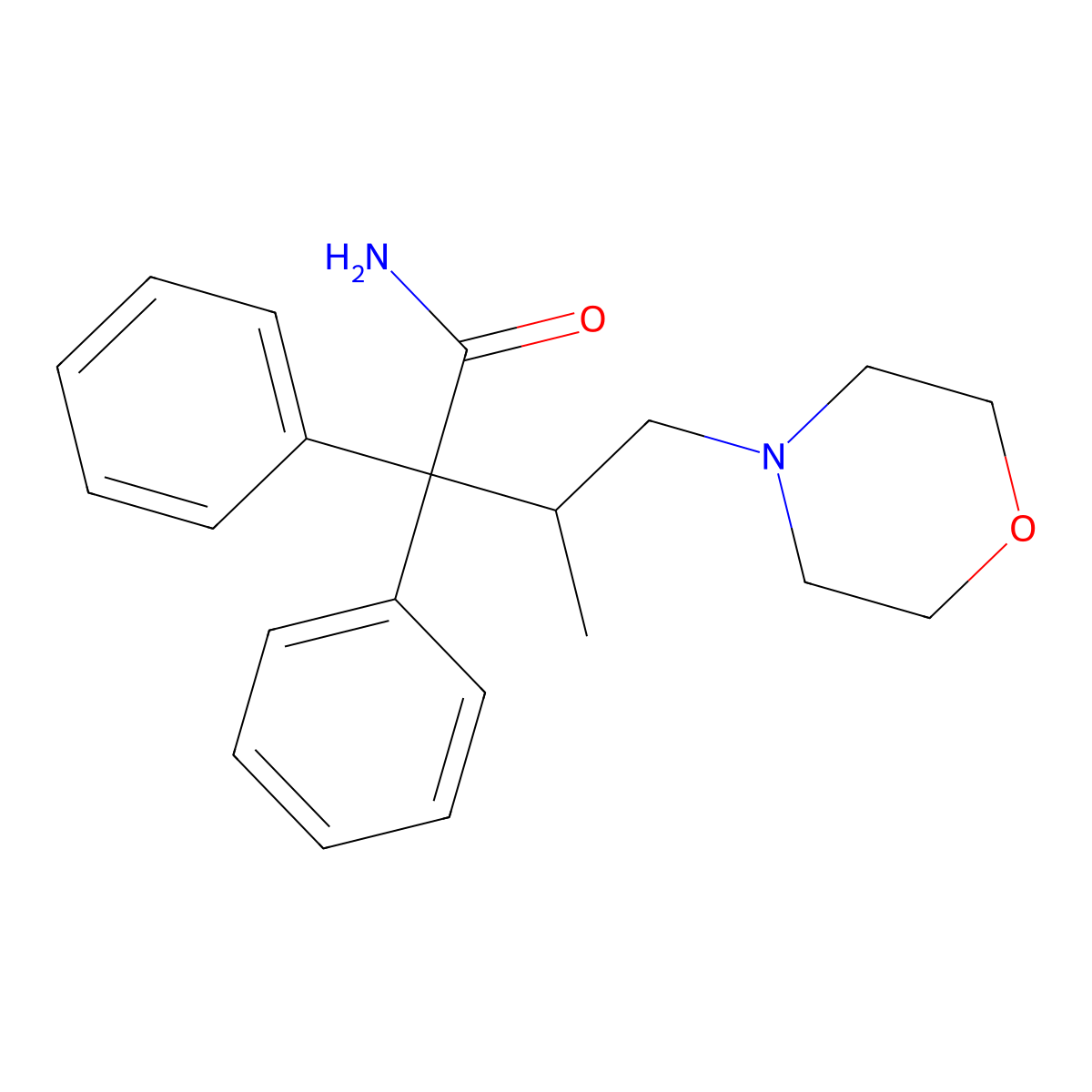 4-Morpholinebutanamide, beta-methyl-alpha,alpha-diphenyl-, (S)- molecular structure, CAS 7577-18-6