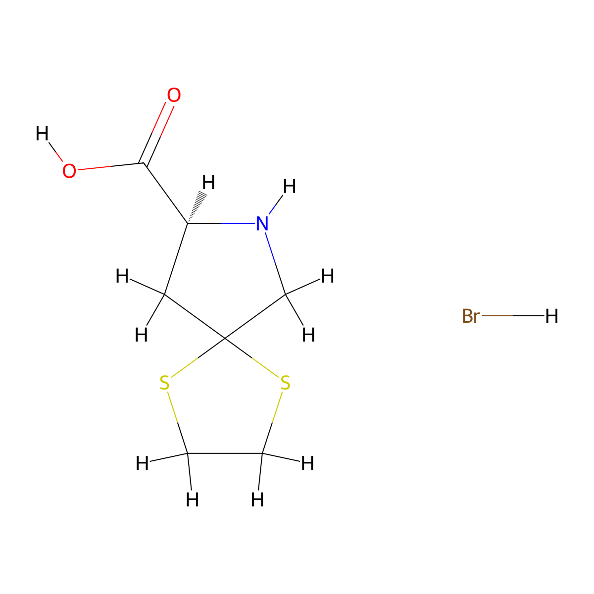 1,4-Dithia-7-azaspiro(4.4)nonane-8-carboxylic acid hydrobromide, (S)- molecular structure, CAS 75776-79-3