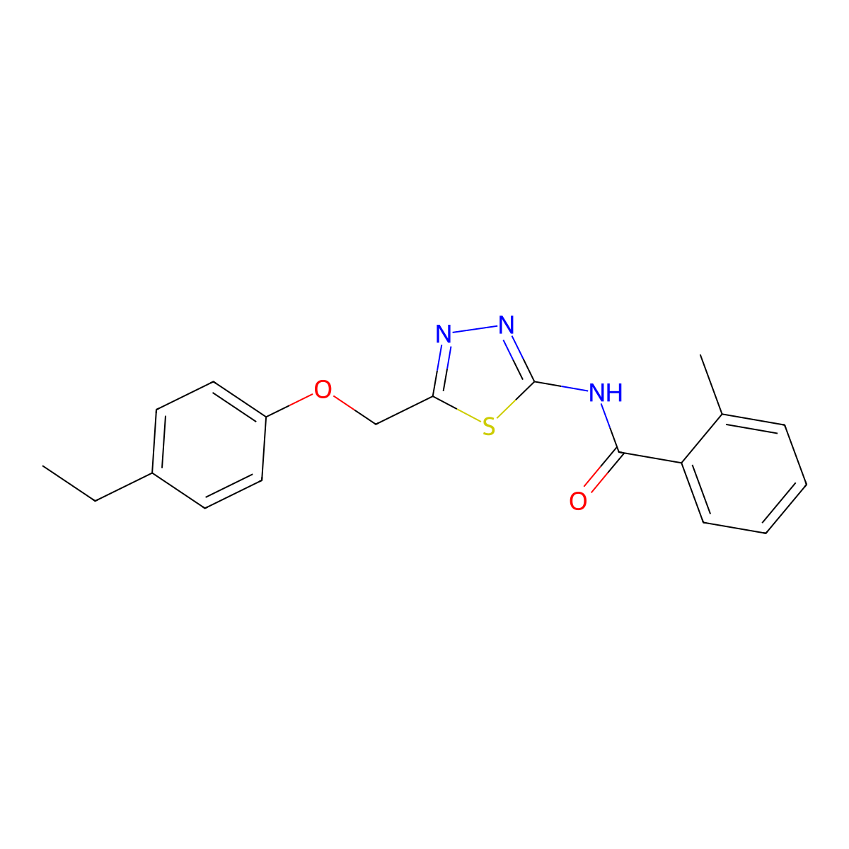 N-[5-[(4-ethylphenoxy)methyl]-1,3,4-thiadiazol-2-yl]-2-methylbenzamide molecular structure, CAS 757942-96-4