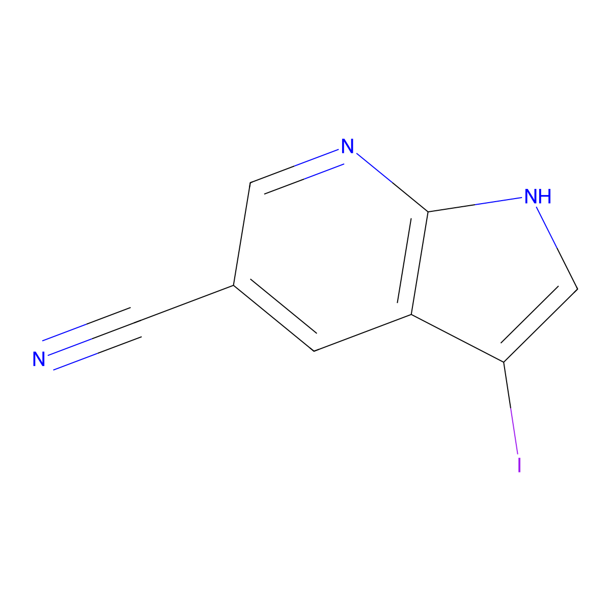 3-Iodo-1H-pyrrolo[2,3-b]pyridine-5-carbonitrile molecular structure, CAS 757978-11-3
