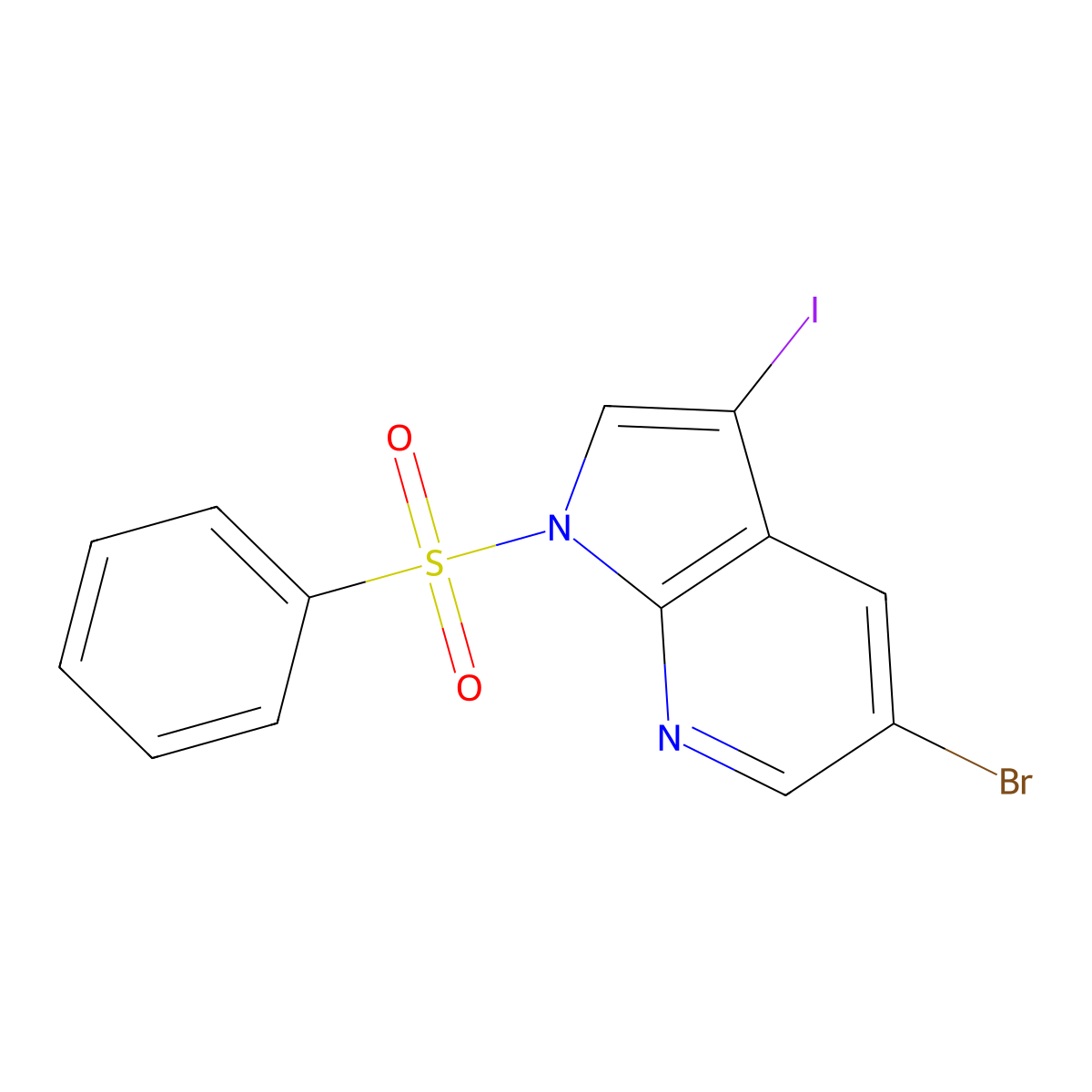 1-Benzenesulfonyl-5-bromo-3-iodo-1H-pyrrolo[2,3-b]pyridine molecular structure, CAS 757978-19-1