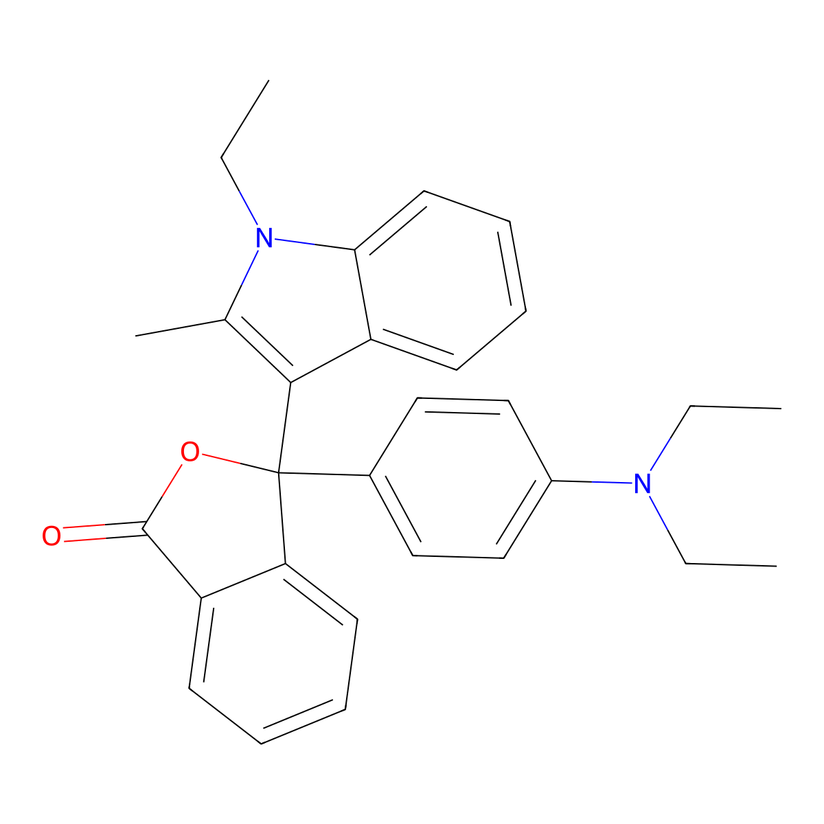 1(3H)-Isobenzofuranone, 3-[4-(diethylamino)phenyl]-3-(1-ethyl-2-methyl-1H-indol-3-yl)- molecular structure, CAS 75805-17-3